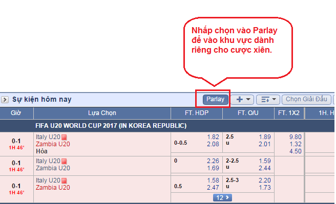 khu vực cược xiên Parlay