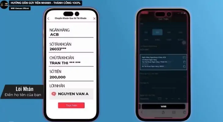 Hướng dẫn cách gửi tiền vào W88