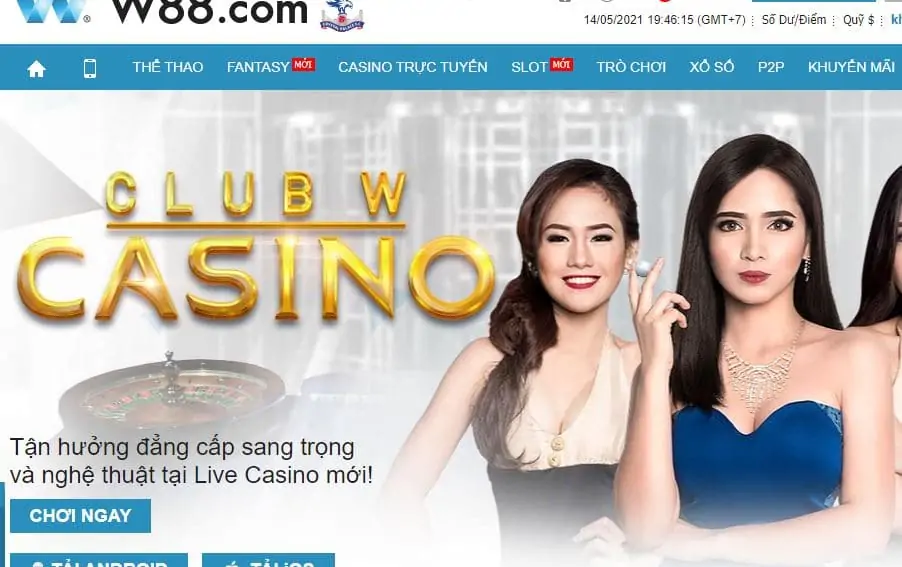 Club W Casino có giao diện tối giản