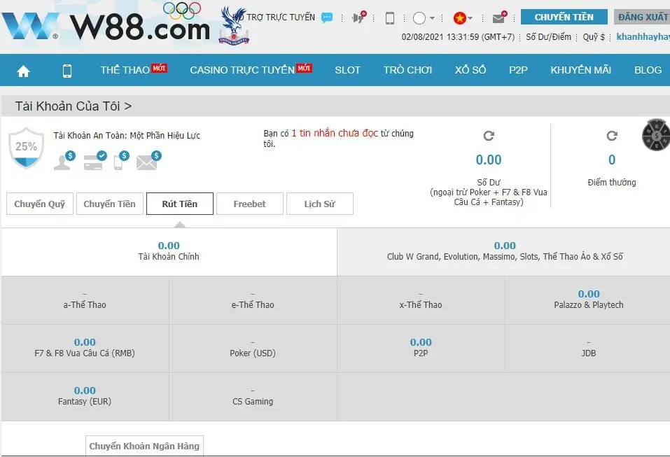 W88 không rút được tiền