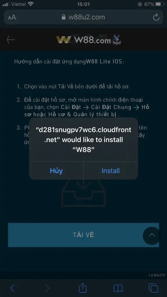 Xác nhận tải W88 Lite app