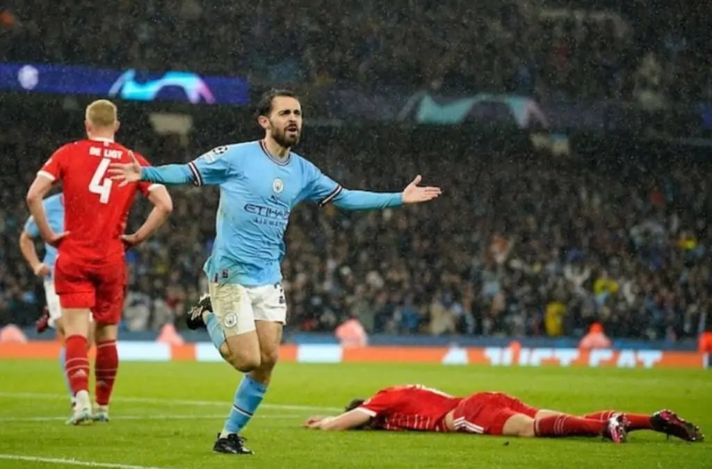 Màn ăn mừng của Bernardo Silva trong trận đấu Manchester City vs Bayern Munich tại Champions League 2022/2023, Thứ Tư (4/12/2023) 